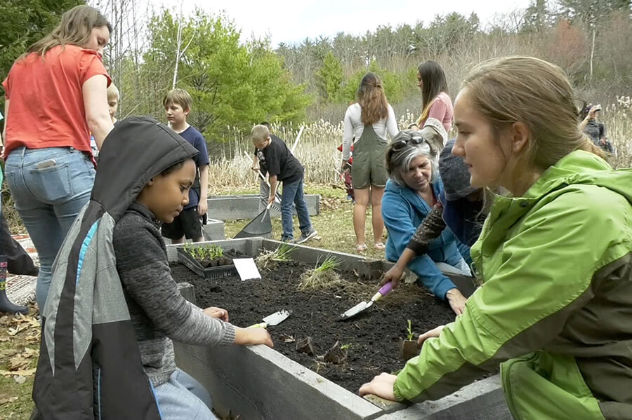science methods class with area school children