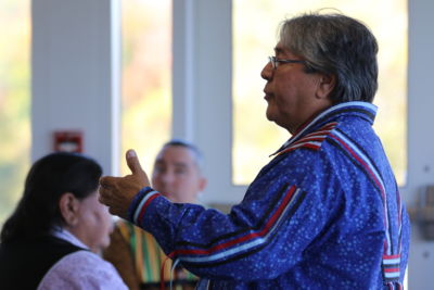 Wabanaki Drum Group Members Perform, Reminisce With Sisters, And Visit Freight Farm 2 Dean Francis talks about reservation life today with the crowd