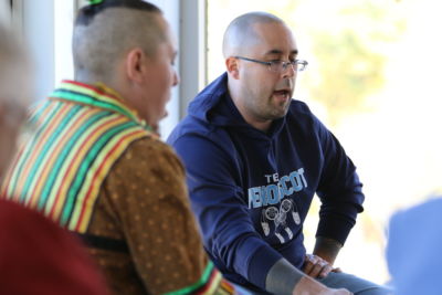 Wabanaki Drum Group Members Perform, Reminisce With Sisters, And Visit Freight Farm 5 Nick Bear and Nick Francis, singing at the drum