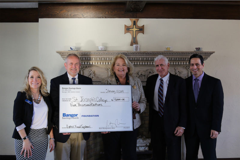 Bangor Savings Bank Foundation Awards Saint Joseph’s College $5,000 For Local Food Innovation 1 Members of Bangor Savings and SJC hold up the check for $5,000