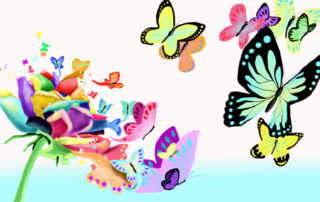 Diversity Committee Builds Foundation Of Respect 8 A colorful flower transitions into a burst of multicolored butterflies against a light background, symbolizing the foundation of respect fostered by our Diversity Committee. Saint Joseph's College of Maine