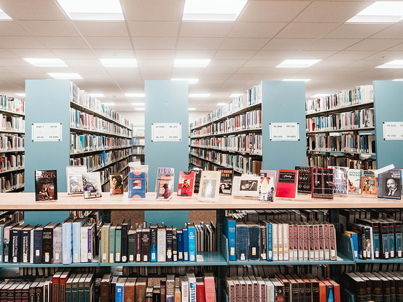 Library Stack of books at the Wellehan Library