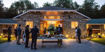 Night scene of the Stone Barn at Sebago Lake, Saint Joseph's College of Maine
